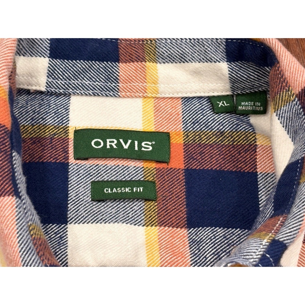 Orvis Mens XL Plaid Flannel Cotton Button-Up Shirt Long Sleeve Classic Pockets - Picture 5 of 12